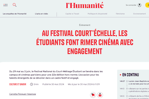 On parle de nous - Article de L'Humanité sur Courte Échelle, le festival national du court-métrage étudiant, le 30 mai 2024