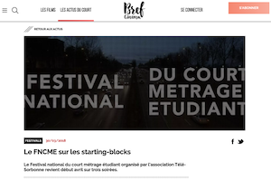 On parle de nous - Article de Bref Cinéma sur Courte Échelle, le festival national du court-métrage étudiant, le 30 mars 2018